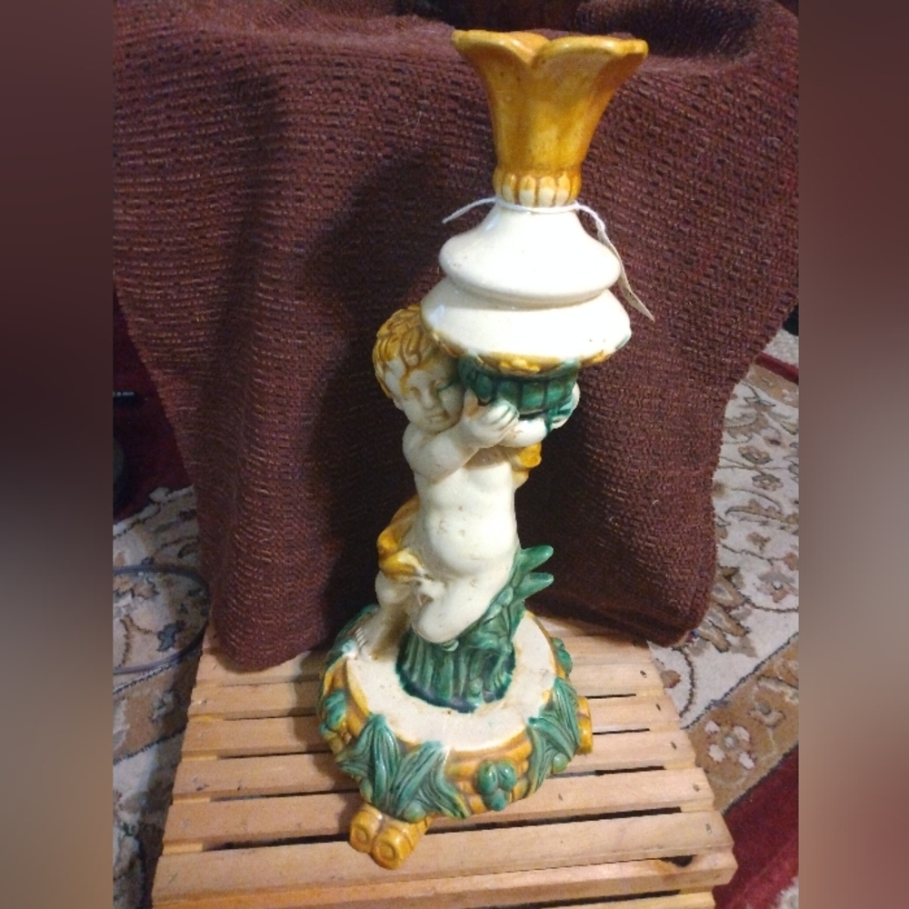 Majolica Putti ceramic vintage angel